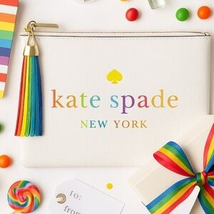 Kate Spade Rainbow Logo Pebbled
Leather Zip Pouch Clutch